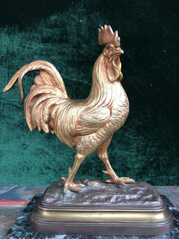 Small Rooster In Gilt Bronze End 19thc.-photo-3