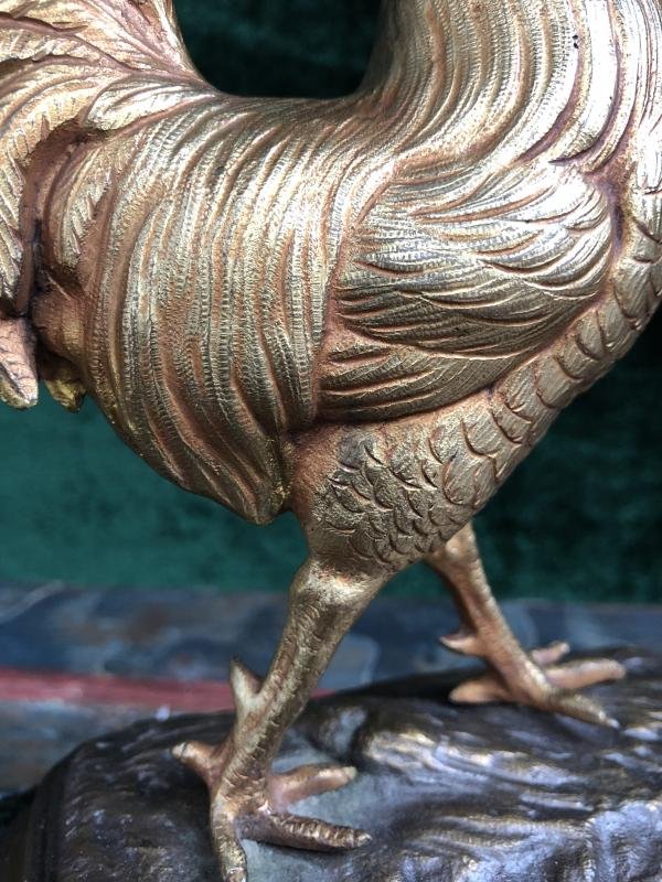 Small Rooster In Gilt Bronze End 19thc.-photo-1