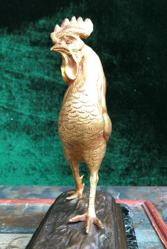 Petit Coq En Bronze Doré Fin 19ème.-photo-5