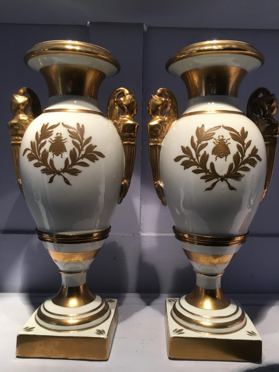 Paire De Vases En Porcelaine Style Empire Début 20ème.-photo-3