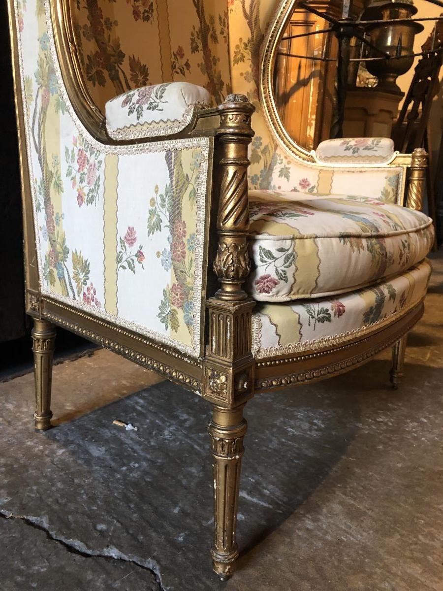 Grande Bergère De Style Louis XVI En Bois Doré,19ème.-photo-1