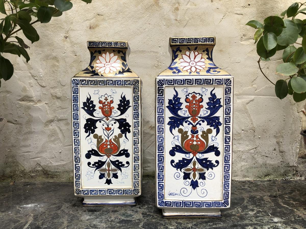 Pair Of Italian Design Vases In Ceramic 20thc.-photo-2