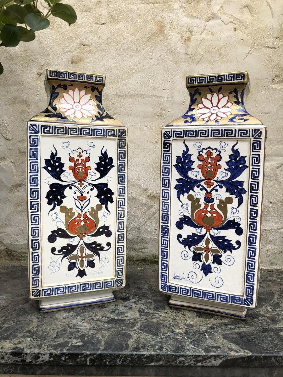 Pair Of Italian Design Vases In Ceramic 20thc.-photo-3