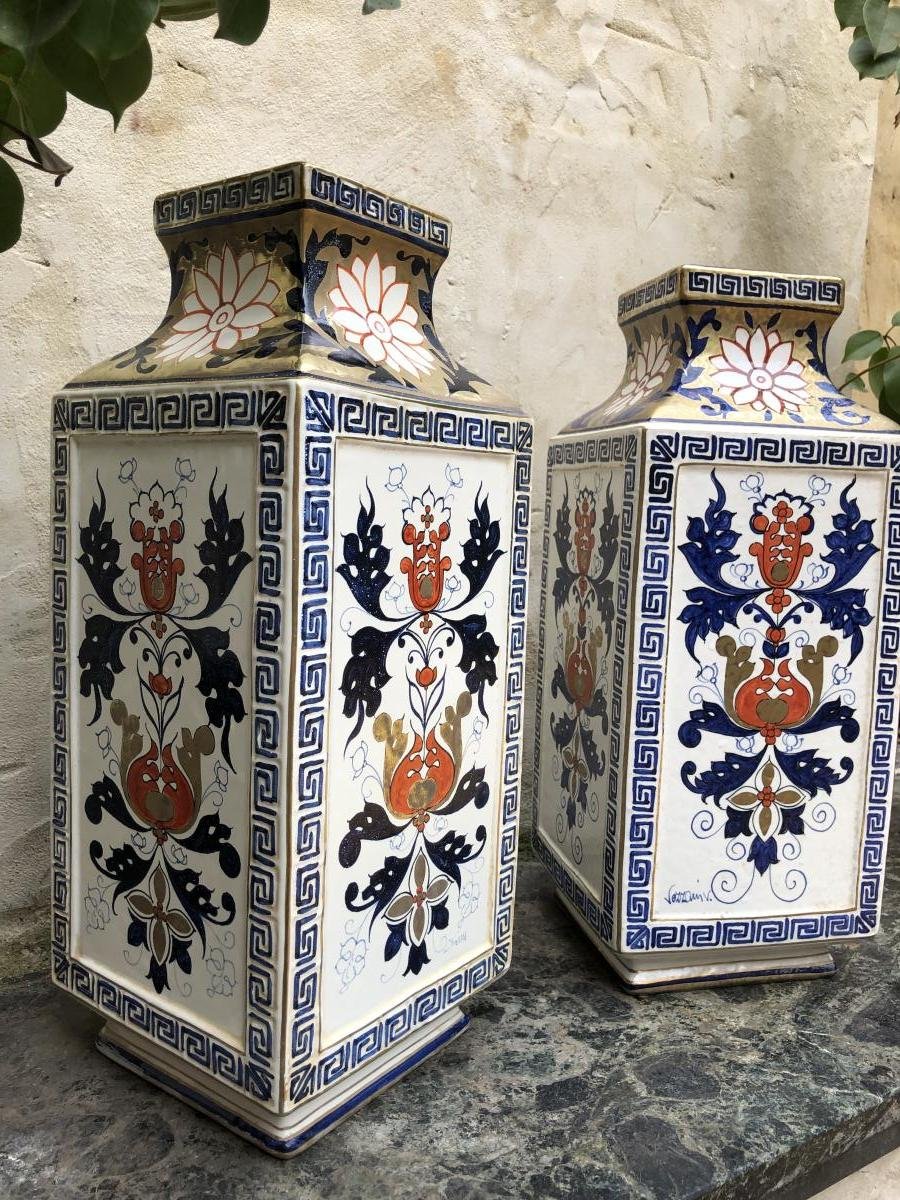 Pair Of Italian Design Vases In Ceramic 20thc.