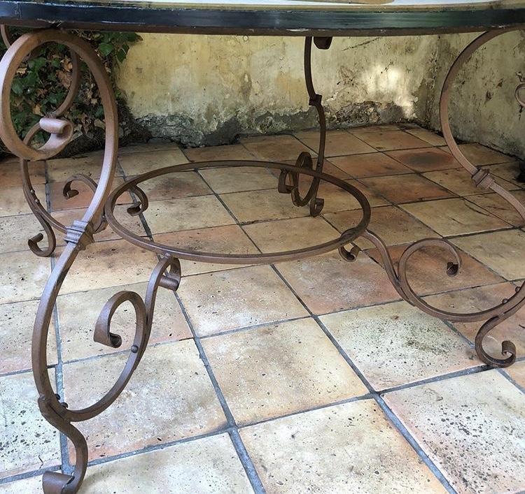 Decorative Wrought Iron Table With Inlaid Marble Top.-photo-4