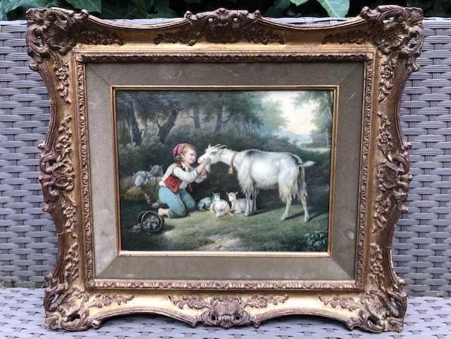 Small Painting "young Man With Animals" 19thc.-photo-3