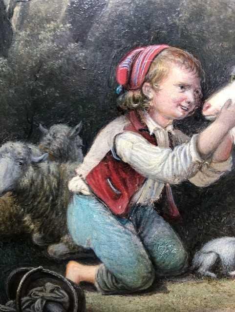 Small Painting "young Man With Animals" 19thc.-photo-4