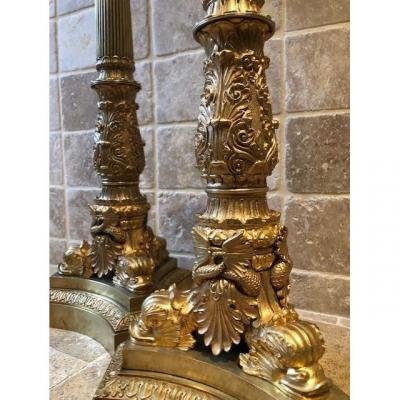 Pair Of Very Large Charles X Candelabra / Lamp Feet In Gilt Bronze.-photo-2