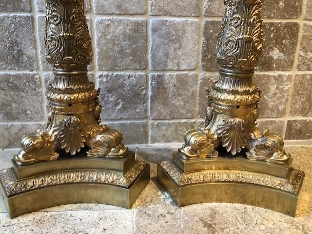 Pair Of Very Large Charles X Candelabra / Lamp Feet In Gilt Bronze.-photo-5