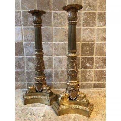 Pair Of Very Large Charles X Candelabra / Lamp Feet In Gilt Bronze.-photo-8