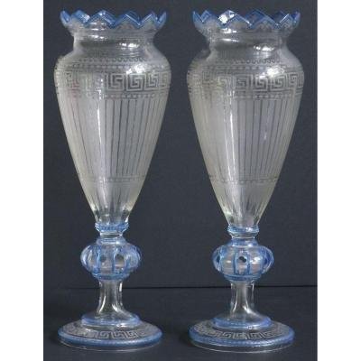 2 Nicely Engraved 19th Century Glass Vases.-photo-2