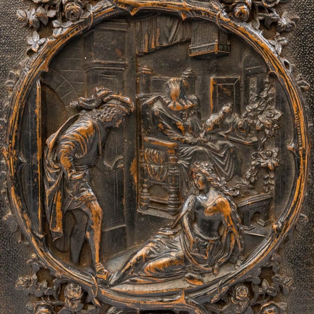 Boîte  En Bois d'ébène Avec Panneau Sculpté  Représentant Une Scène Romantique 19ème.-photo-8