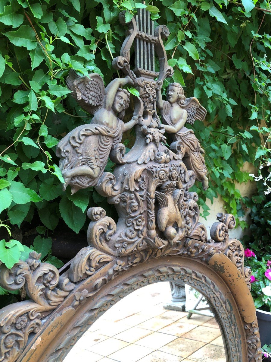 Large Decorative Mirror In Carved Wood 19thc. (156 Cm)-photo-3