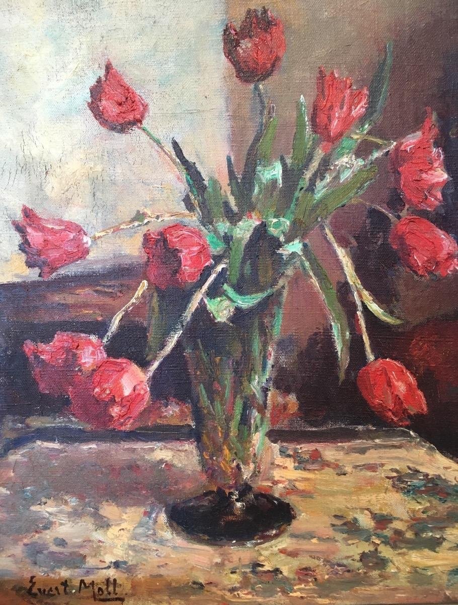 Un Joyeux Tableau De Tulipes Rouges 