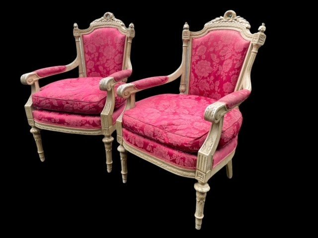 Paire De Grands Fauteuils De Style Louis XVI 19e Siècle.-photo-8