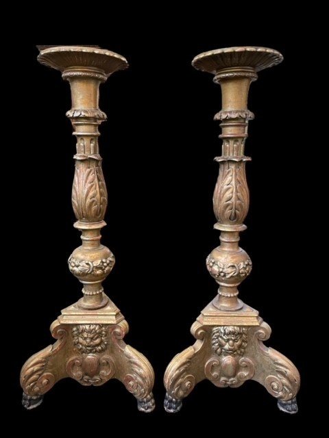 Pair Of Torchères In Gilt Wood Early 19thc.