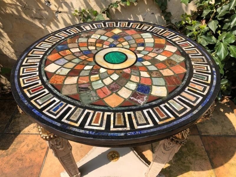 Pretty Central Table With Rams Heads / Claw Feet And Inlaid Marble Top.-photo-2