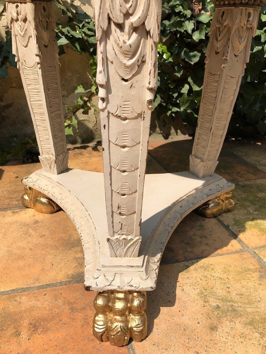 Pretty Central Table With Rams Heads / Claw Feet And Inlaid Marble Top.-photo-3