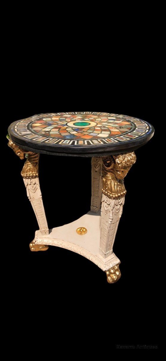 Pretty Central Table With Rams Heads / Claw Feet And Inlaid Marble Top.-photo-7