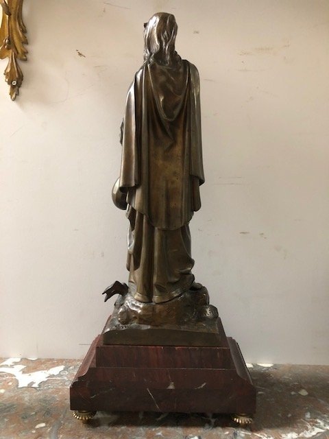 Elégante statue " dame à la mandoline " en bronze , 19ème.-photo-7