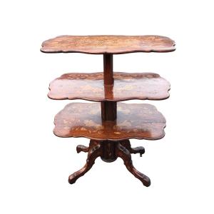 Three Tier Marquetry Table.