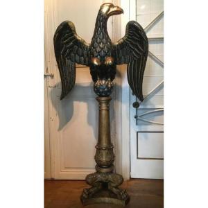 Large Eagle In Carved And Polychromed Wood 18thc.