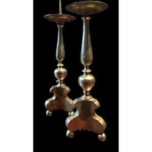 A Pair Of Bronze Torches Around 1700