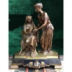 Decorative Sculpture "return From Egypt" 2 Figures In Bronze 19thc.
