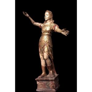 Large Sculpture In Polychromed Wood From The Baroque 17th Century.