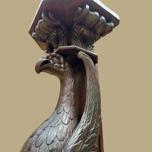 Large Empire Bolster (134 Cm) “mythological Winged Beast” In Wood ,19th Century.
