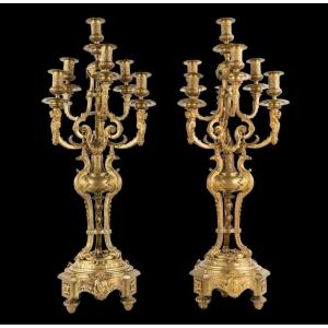 Pair Of Large 19th Century Bronze “mythological Beasts” Candelabra.