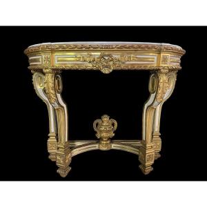 Pretty Console With 4 Legs Louis XVI Style In Golden Wood 19thc.
