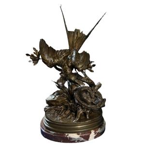 Pretty Sculpture "meal Time" In Bronze By J. Moigniez 19thc.