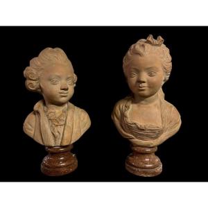 Pair Of Charming Terracotta Busts 18thc.