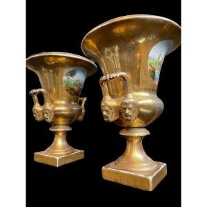 Pair Of Large Medici Porcelain Vases, Paris 19thc.