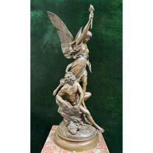 Grande Sculpture En Bronze " Excelsior " Par E.picault ,19ème.
