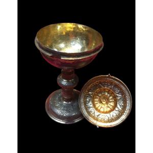 Small Chalice For Hosts In Vermeille Height: 13.5 Cm 17th Century 