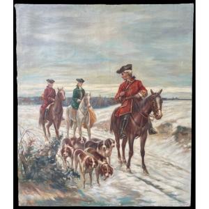 Set Of 3 "noble" Decorative Paintings Oil On Canvas 1920