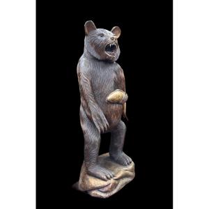 Large Black Forest Bear In Solid Wood, 20th Century (163 Cm). 