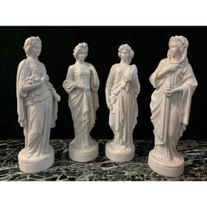 Série De 4 Sculptures « Les 4 Saisons » En Marbre De Carrare 20ème.