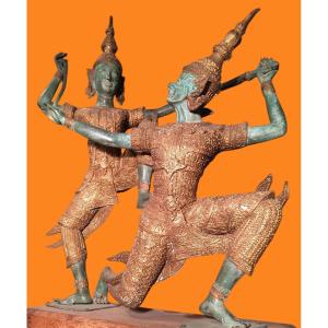Gilded Bronze Sculpture With Green Patina 