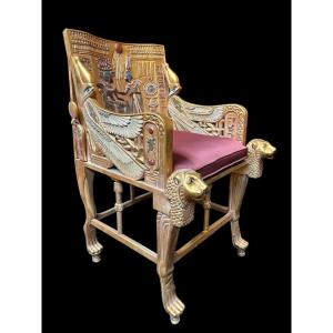 “tutankhamun” Throne In Gilded And Patinated Wood, 21st Century.