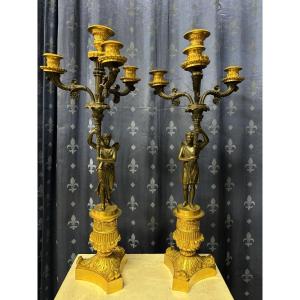 Pair Of Elegant 19th Century Empire Style Bronze Candelabras.