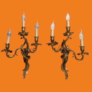 Louis XV Style Three-light Wall Lights 62 Cm 