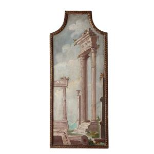 Peinture de paysage représentant des ruines en Italie, Grand Tour, XIXe siècle.