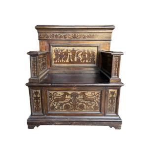 Banc d'entrée italien en noyer du XIXe siècle