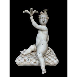 Large 18th Century Painted Wooden Sculpture Of Putti. (92 Cm)