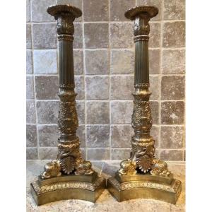 Pair Of Very Large Gilt Bronze Candelabra / Lamp Bases Charles X.