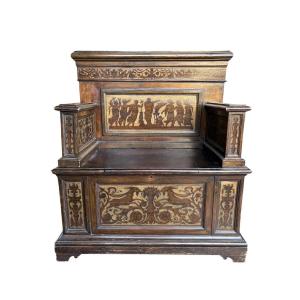 Banc d'entrée italien en noyer du XIXe siècle