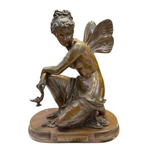 Jolie sculpture « Nymphe » en bronze, E. Laurent, XIXe siècle.